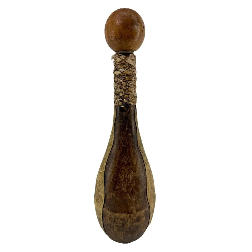 Vintage Italian Leather Covered‎ Bottle w Stopper Handcrafted Art Decor 13